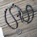 108 Natural Amethyst, Fluorite & Labradorite Mala Bead Necklace / Bracelet