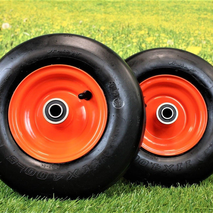 11x4.00-5 Tires & 5.25 Kubota Orange Wheels 4 Ply for Lawn & Garden Mower (Set of 2)