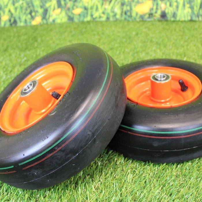 11x4.00-5 Tires & 5.25 Kubota Orange Wheels 4 Ply for Lawn & Garden Mower (Set of 2)