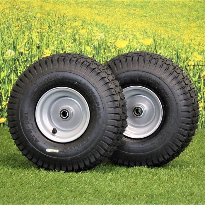 15x6.00-6 Husqvarna/Poulan Tire  & 6x4.5 Wheel Assembly .75" Bearing (Set of 2)