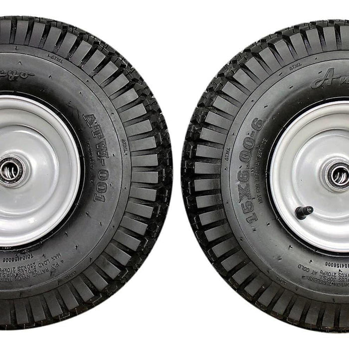 15x6.00-6 Husqvarna/Poulan Tire  & 6x4.5 Wheel Assembly .75" Bearing (Set of 2)