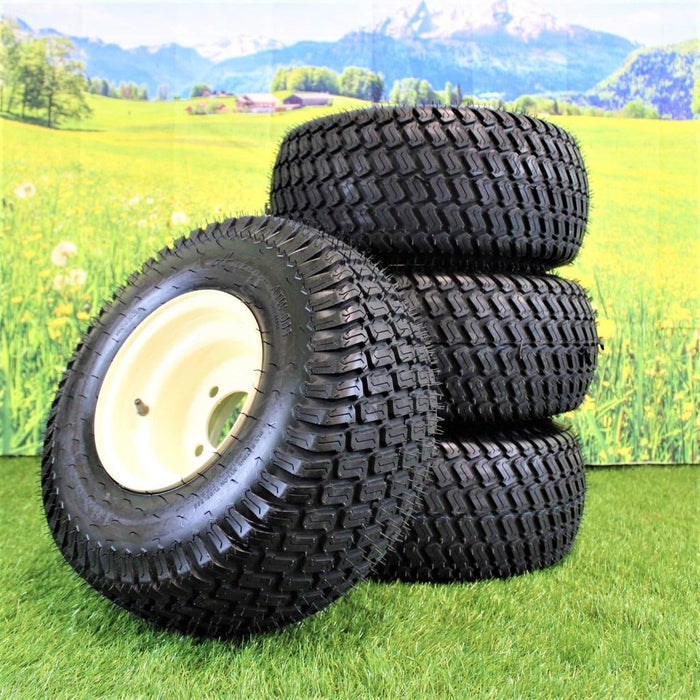 18X8.50-8" Turf Tires 4 Ply with 8x7 Beige/Tan Steel Golf Cart Wheel Assemblies ATW-003 (Set of 4)
