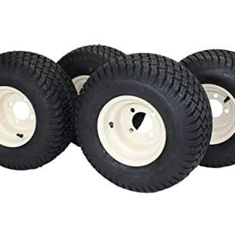 18X8.50-8" Turf Tires 4 Ply with 8x7 Beige/Tan Steel Golf Cart Wheel Assemblies ATW-003 (Set of 4)