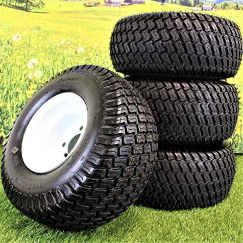 18X8.50-8" Turf Tires 4 Ply with 8x7 White Steel Golf Cart Wheel Assemblies ATW-003 (Set of 4)