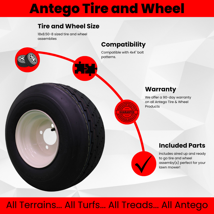 18x8.50-8 with 8x7 Tan Wheel Assembly for Golf Cart and Lawn Mower (Set of 4)
