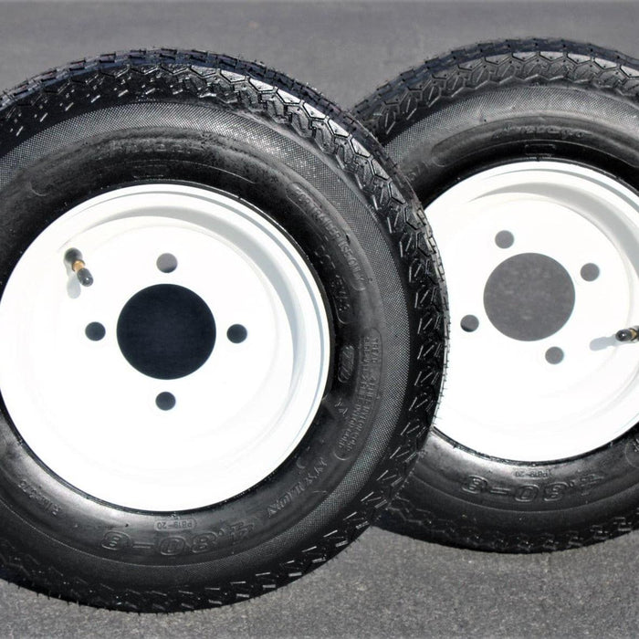 2-Pack Antego Trailer Tire On Rim 480-8 4.80-8 Load C 4 Lug White Wheel