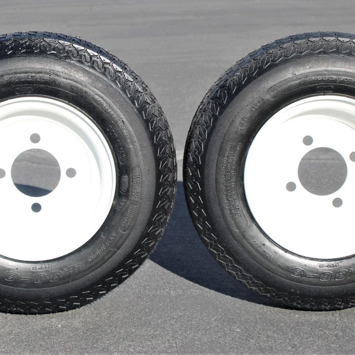 2-Pack Antego Trailer Tire On Rim 480-8 4.80-8 Load C 4 Lug White Wheel
