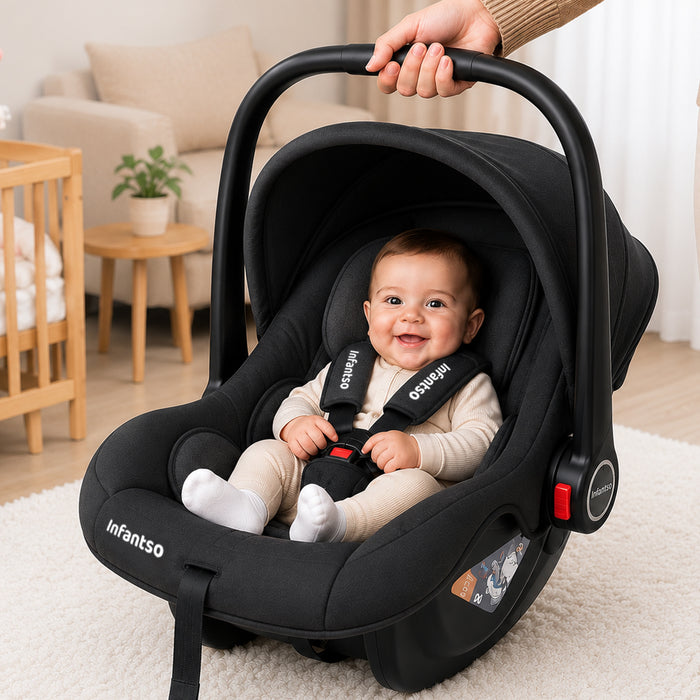 4‑in‑1 Baby Carry Cot Amora | Lightweight, Safety‑Certified 3‑Point Harness | Adjustable Handle, Shock‑Absorbing Base & Newborn Soft Cushion Support Upto 13 Kgs