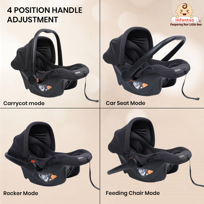4‑in‑1 Baby Carry Cot Amora | Lightweight, Safety‑Certified 3‑Point Harness | Adjustable Handle, Shock‑Absorbing Base & Newborn Soft Cushion Support Upto 13 Kgs