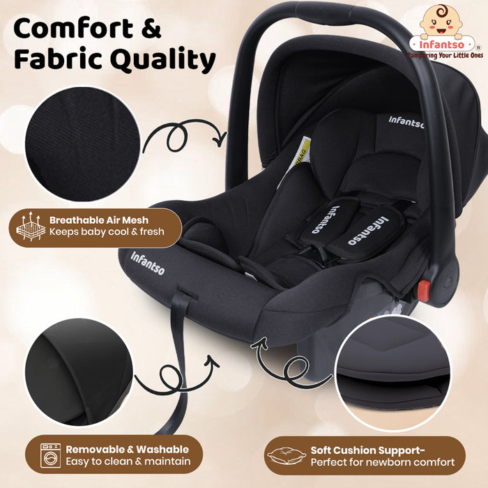 4‑in‑1 Baby Carry Cot Amora | Lightweight, Safety‑Certified 3‑Point Harness | Adjustable Handle, Shock‑Absorbing Base & Newborn Soft Cushion Support Upto 13 Kgs