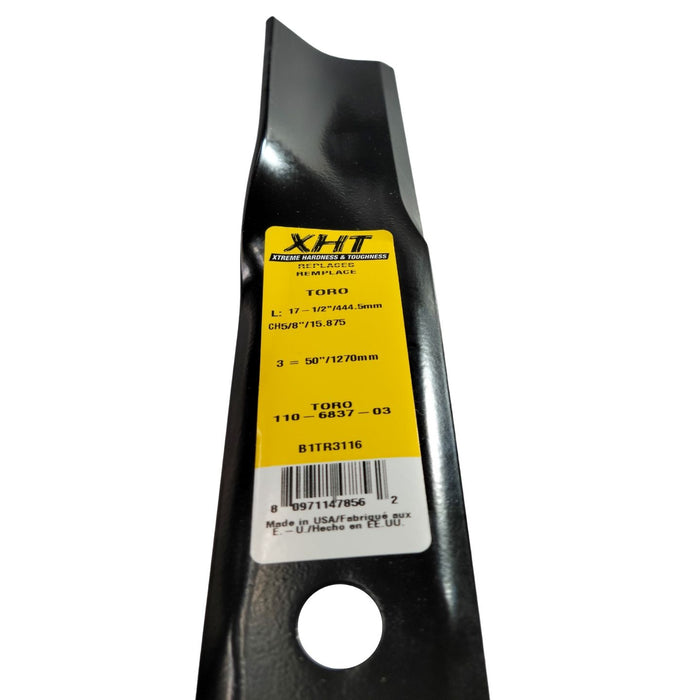 50" Toro & Exmark Hi-Lift Mower Blade, 17.50" Long x 5/8" Hole XHT Marbain Steel