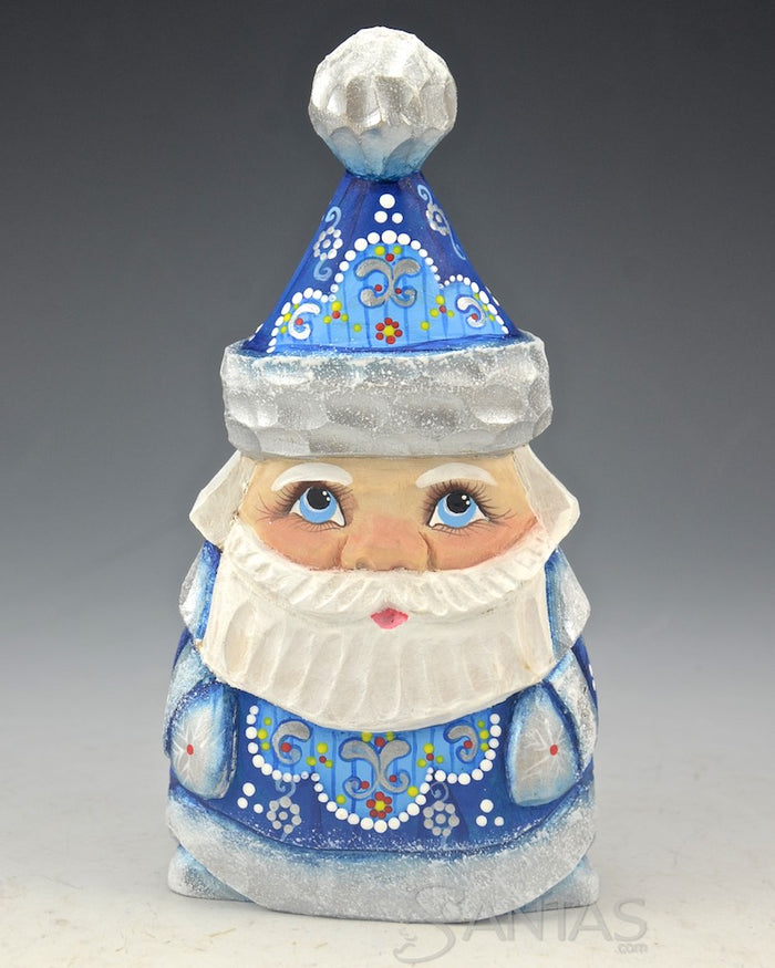 5.5 inch Festive Blue Carved Russian Santa