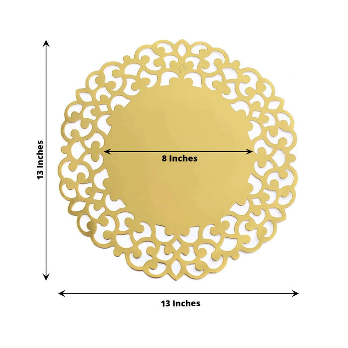Gold decorative lace placemat, 13 inches with an 8-inch center.