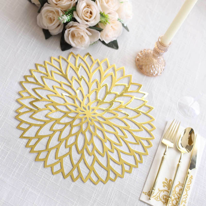 Gold floral table centerpiece mat with elegant design.