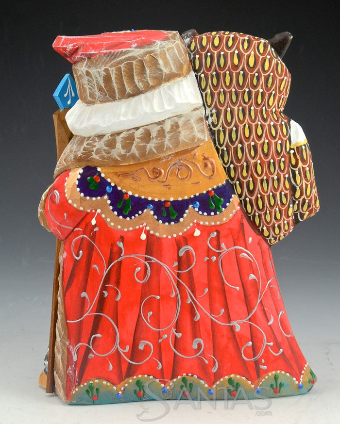 7 inch Russian Santa with Carved Owl and Forest Animals