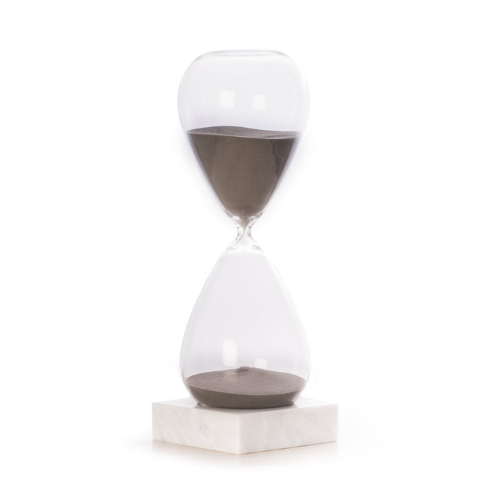90 Minute Hourglass Sand Timer on Marble Base, Grey Sand