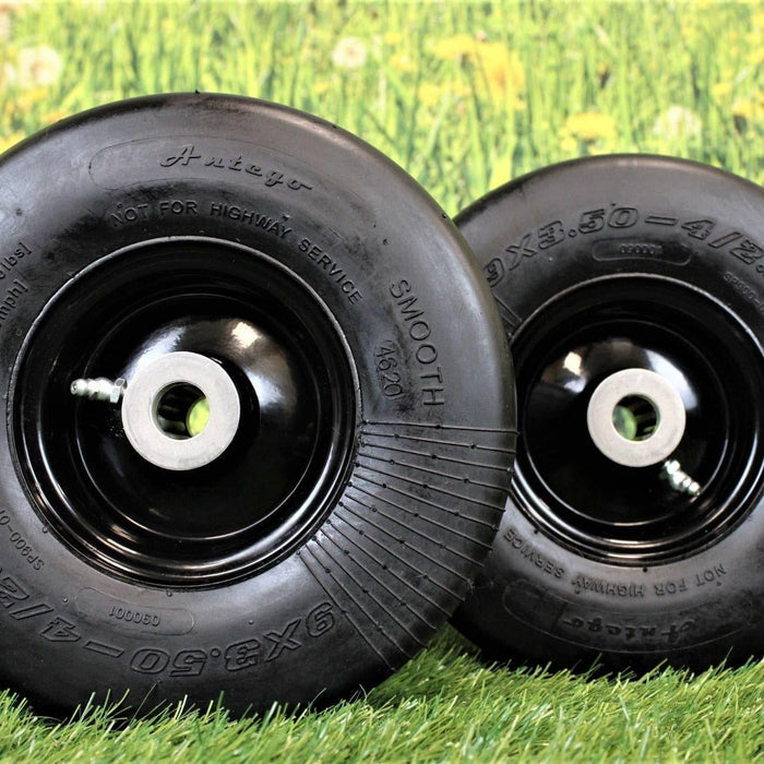 9x3.50-4 Flat Proof, Smooth Semi Pneumatic with Black Wheel (Set of 2) Replacement for ARIENS and Gravely
