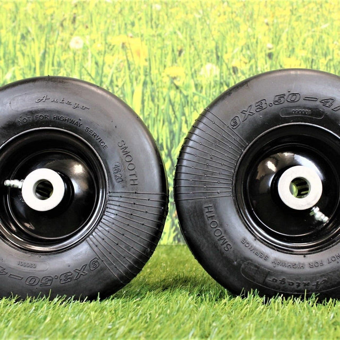 9x3.50-4 Flat Proof, Smooth Semi Pneumatic with Black Wheel (Set of 2) Replacement for ARIENS and Gravely