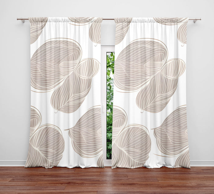 Abstract Window Curtain - Beige Minimalistic Striped Lily Pads - Deja Blue Studios