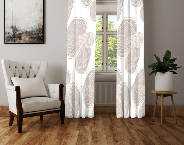 Abstract Window Curtain - Beige Minimalistic Striped Lily Pads - Deja Blue Studios