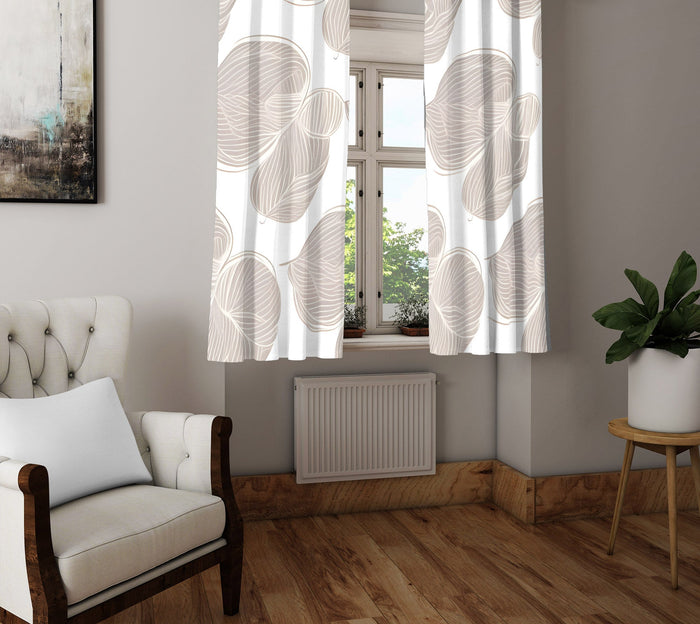 Abstract Window Curtain - Beige Minimalistic Striped Lily Pads - Deja Blue Studios