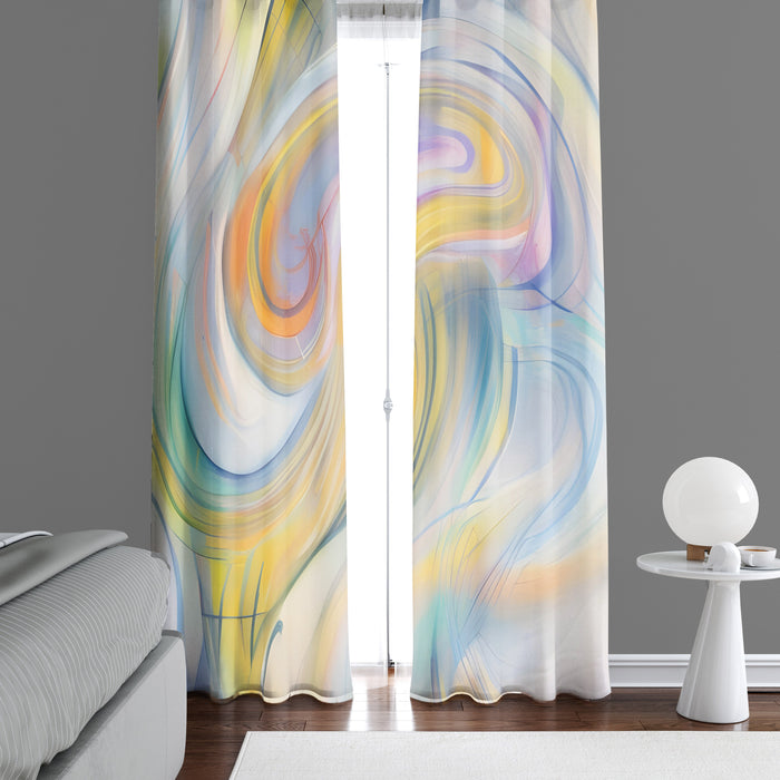 Abstract Window Curtain - Blue and Yellow Watercolor Swirls - Deja Blue Studios