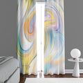 Abstract Window Curtain - Blue and Yellow Watercolor Swirls - Deja Blue Studios