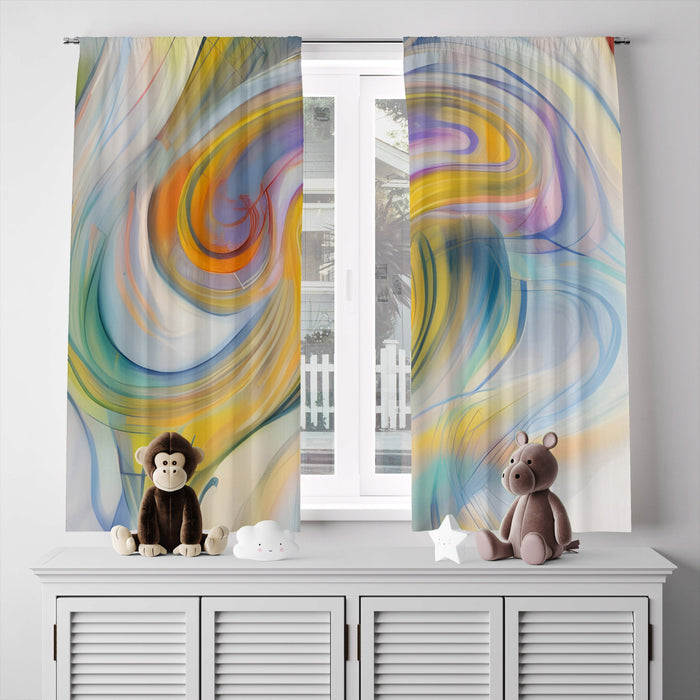 Abstract Window Curtain - Blue and Yellow Watercolor Swirls - Deja Blue Studios