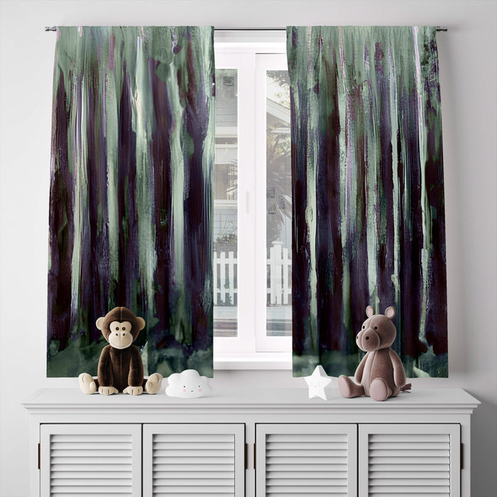 Abstract Window Curtain - Purple and Green Watercolor Stripes - Deja Blue Studios