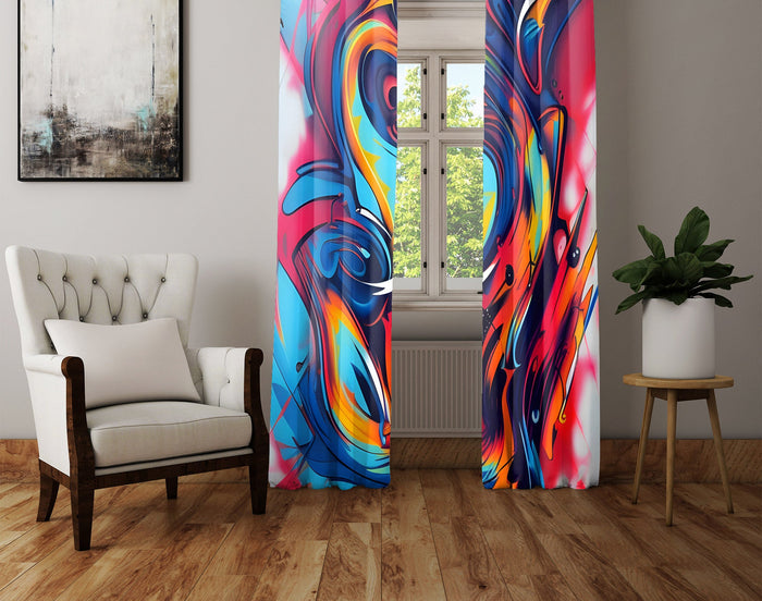 Abstract Window Curtain - Rainbow Paint Swirls - Deja Blue Studios