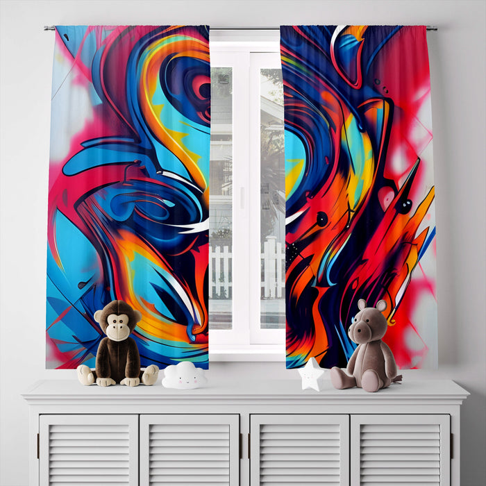 Abstract Window Curtain - Rainbow Paint Swirls - Deja Blue Studios