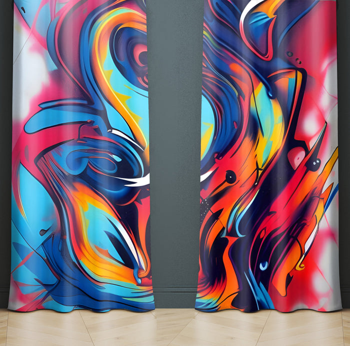 Abstract Window Curtain - Rainbow Paint Swirls - Deja Blue Studios