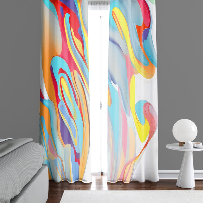 Abstract Window Curtain - Red, Yellow, and Gray Primary Painted Swirls - Deja Blue Studios