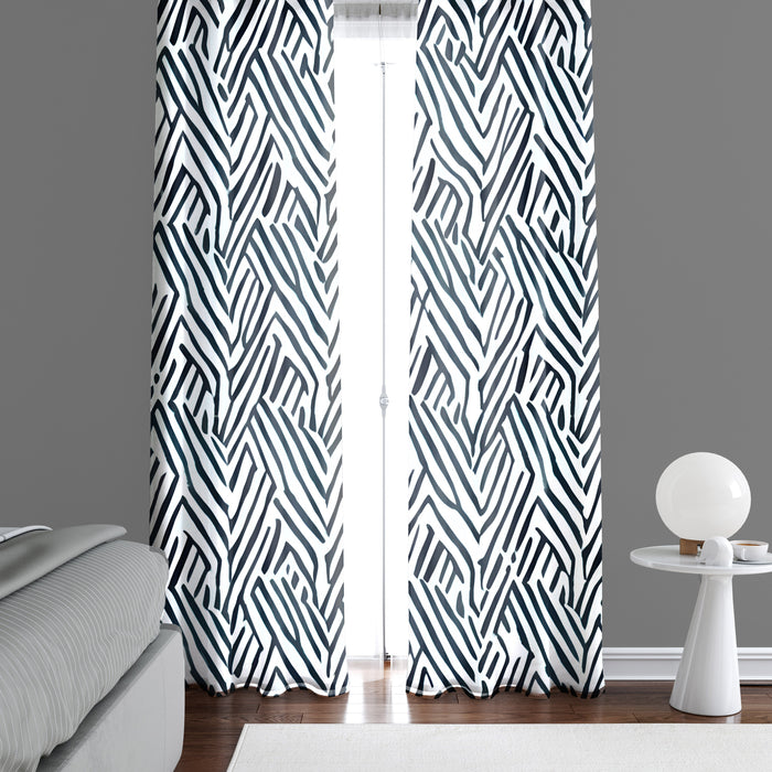 Abstract Window Curtain - Watercolor Black and White Cross Hatch Pattern - Deja Blue Studios