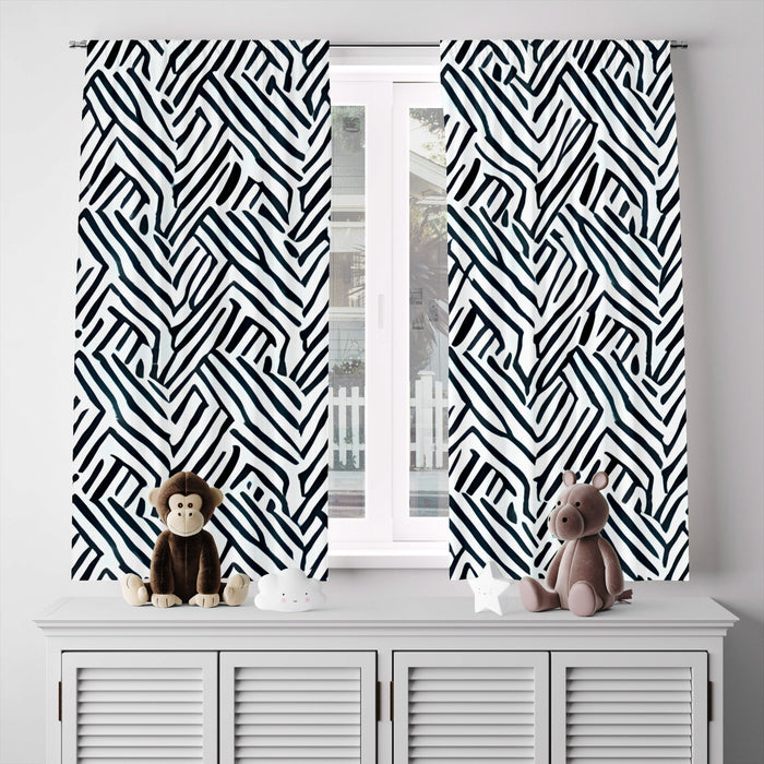 Abstract Window Curtain - Watercolor Black and White Cross Hatch Pattern - Deja Blue Studios