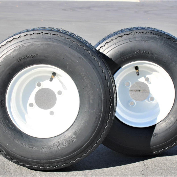 Antego 2-Pack Trailer Tire On Rim 570-8 5.70-8 Load C 4 Lug White Wheel