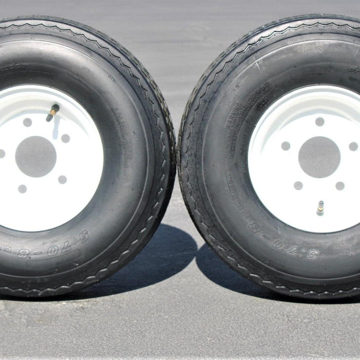 Antego 2-Pack Trailer Tire On Rim 570-8 5.70-8 Load C 5 Lug White Wheel