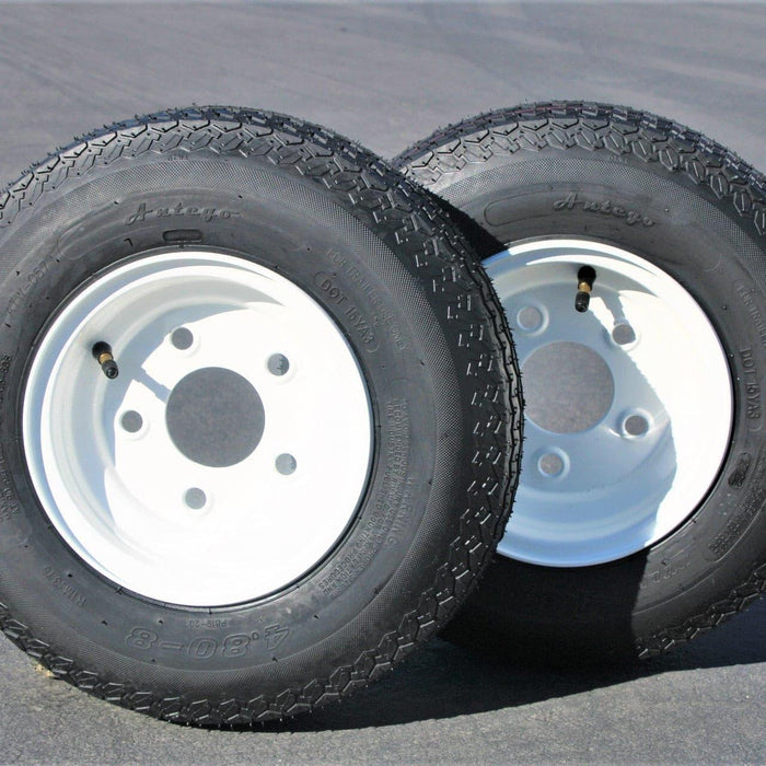 Antego Tire and Wheel Trailer Tires 480-8 4.80-8 4.80x8 4.8-8 with 8" White Rims, Load Range C, 6PR, Set Of 2