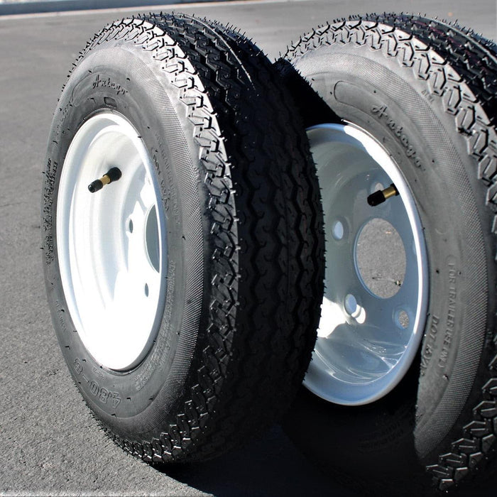 Antego Tire and Wheel Trailer Tires 480-8 4.80-8 4.80x8 4.8-8 with 8" White Rims, Load Range C, 6PR, Set Of 2