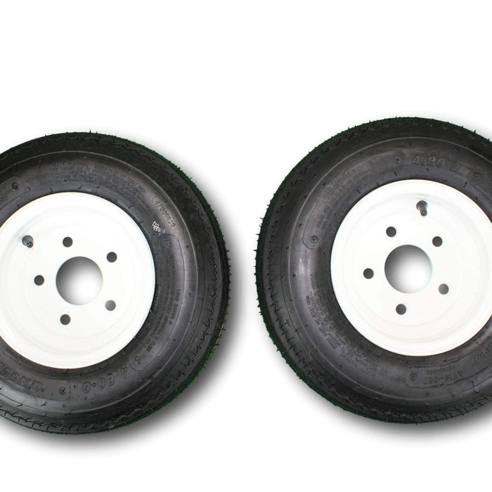Antego Tire and Wheel Trailer Tires 480-8 4.80-8 4.80x8 4.8-8 with 8" White Rims, Load Range C, 6PR, Set Of 2