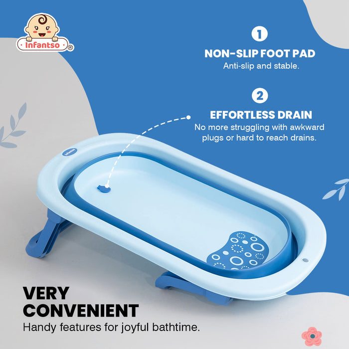 Anti-Slip Foldable Silicone Baby Bathtub with Bath Net and Baby Accessories for Newborns & Toddlers (0+ to 3 years)