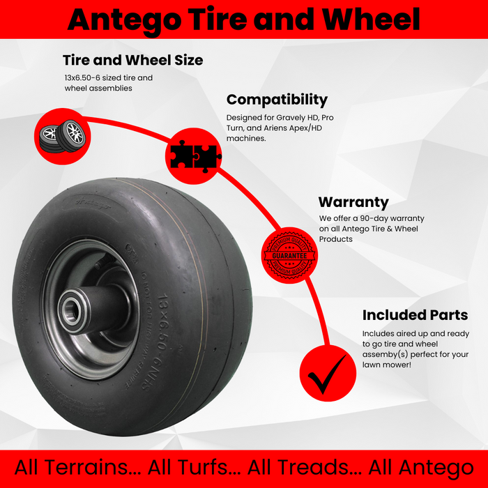 Ariens/Gravely 07101515 & 07101226 Wheel & Tire (2-Pack) 13x6.50-6 Tire Size
