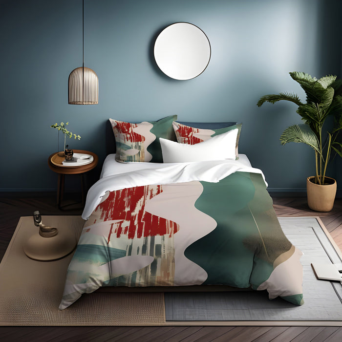 Beige and Green Abstract Shape Pattern Duvet Cover