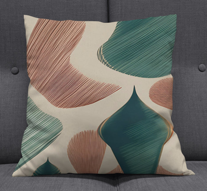 Beige and Green Organic Shape Pattern Throw Pillow Cover