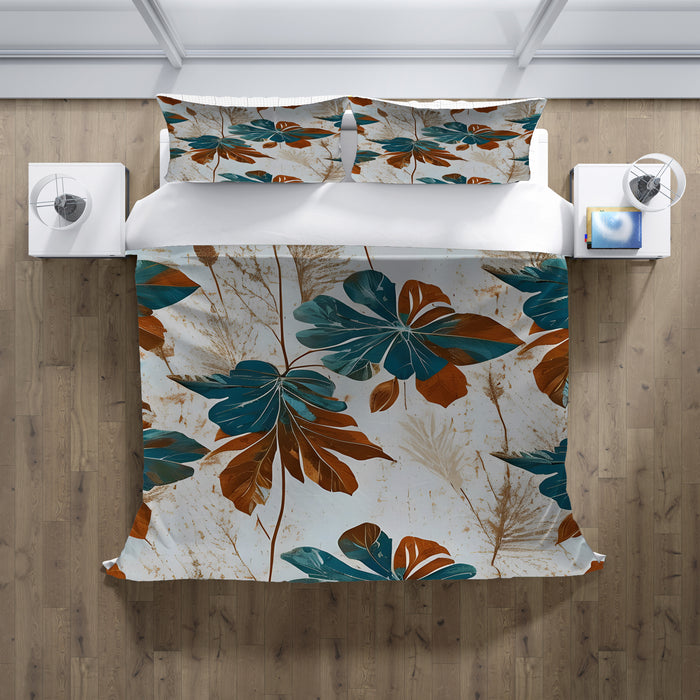 Beige and Teal Floral Botanical Pattern Duvet Cover