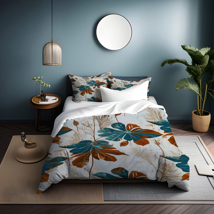 Beige and Teal Floral Botanical Pattern Duvet Cover