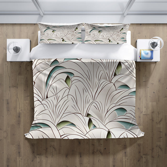 Beige Botanical Fan Leaf Pattern Duvet Cover