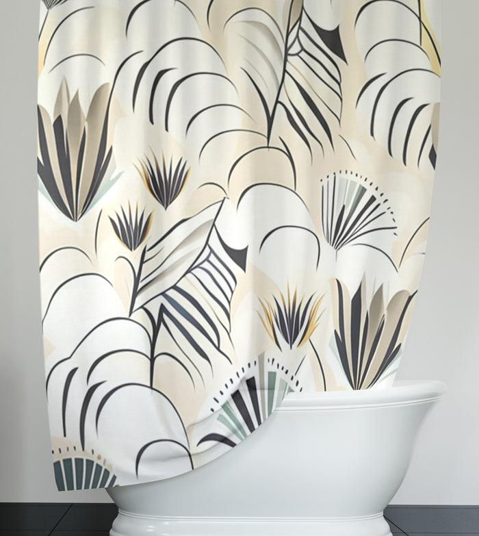 Beige Botanical Fan Leaf Pattern Shower Curtain