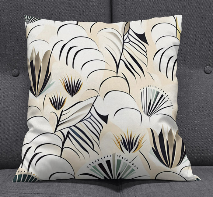 Beige Botanical Fan Leaf Pattern Throw Pillow Cover