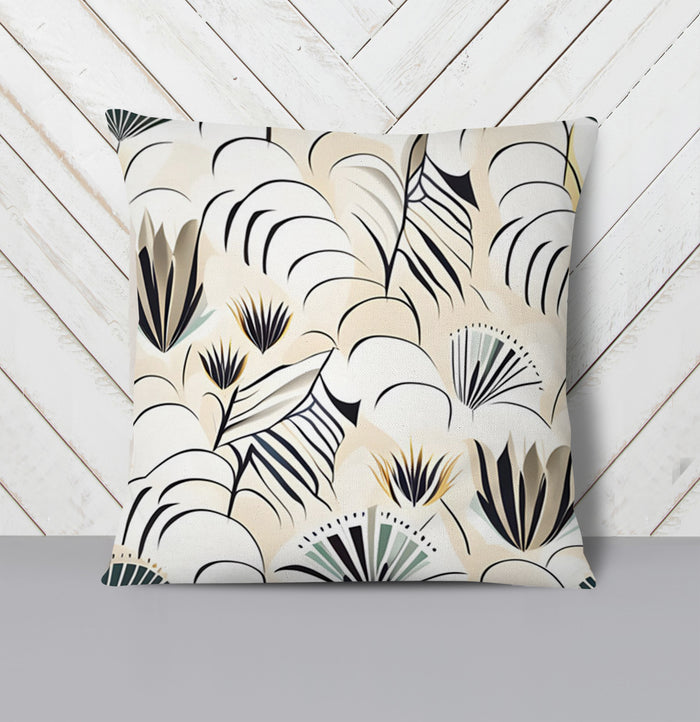 Beige Botanical Fan Leaf Pattern Throw Pillow Cover